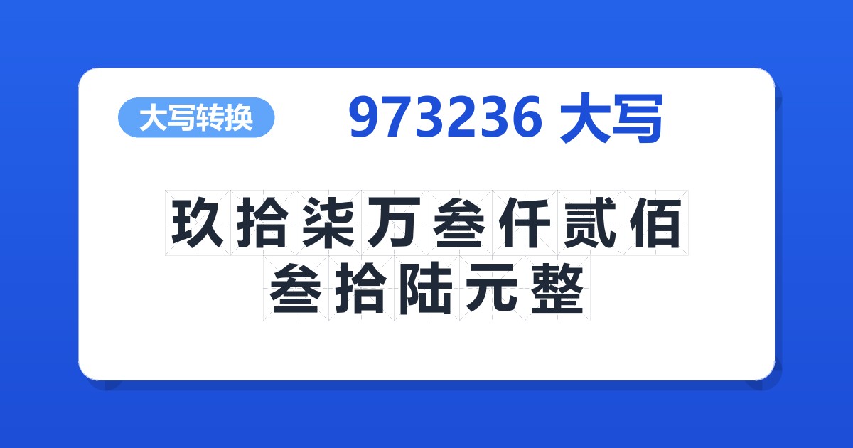 973236大写 玖拾柒万叁仟贰佰叁拾陆元整