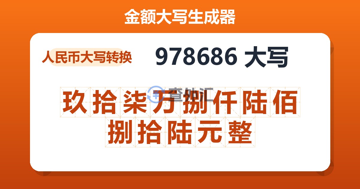 978686大写 玖拾柒万捌仟陆佰捌拾陆元整