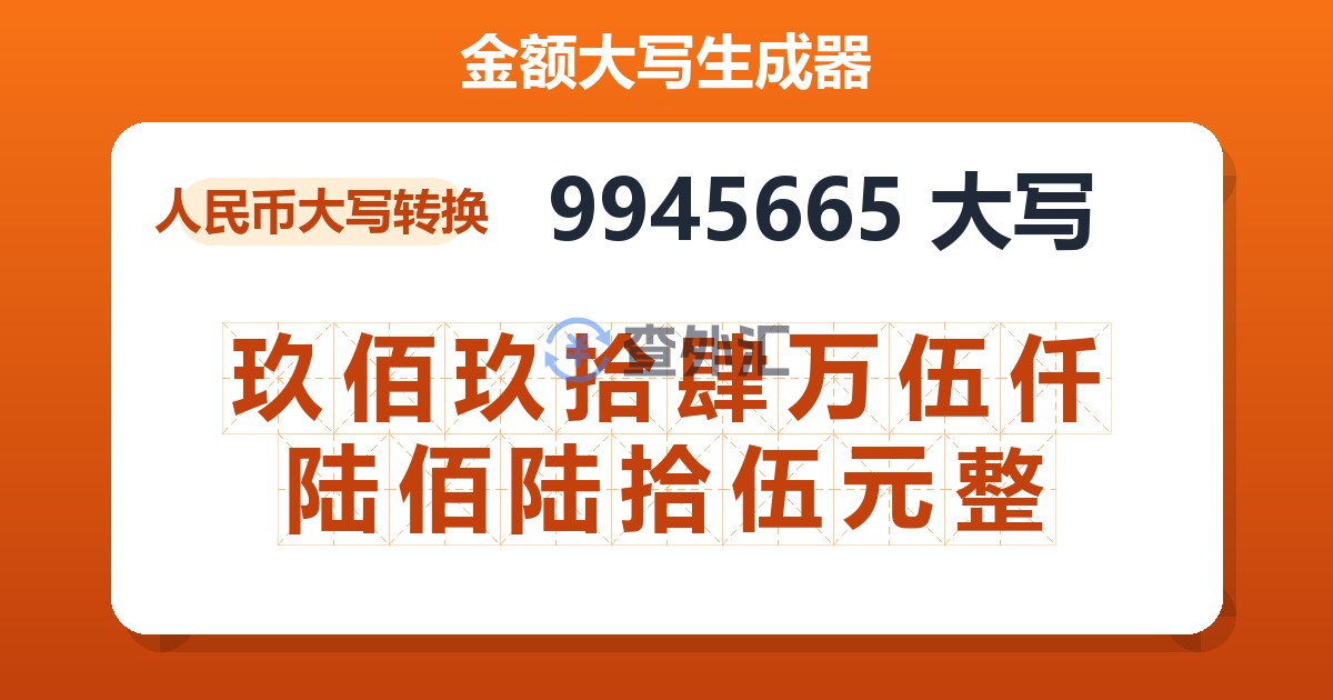9945665大写 玖佰玖拾肆万伍仟陆佰陆拾伍元整